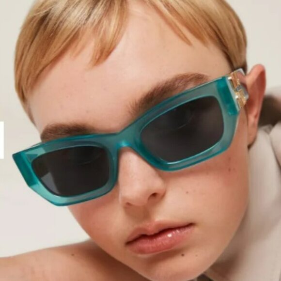 Miu Miu MU09WS 19L09T BRAND NEW Sunglasses Ivy Opal Dark Grey Rectangle Women - Picture 1 of 12